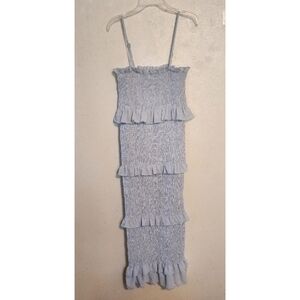 Reverse Light Blue Ruffle Smock Midi Dress Size M NWT